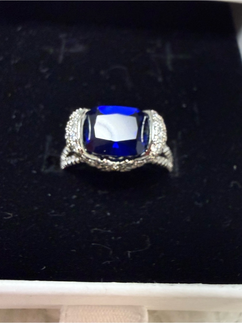 Silver Ring with Deep Blue Cushion Stone